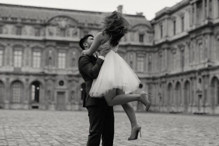 Fashion and rainy Paris engagement